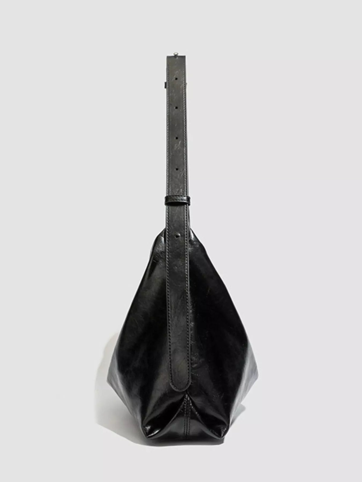 Minimalist Glossy Leather Slouchy Shoulder Bag