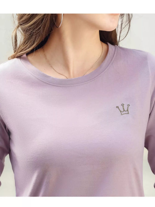 Full Size Crown Long Sleeve T-Shirt Plus Size - Taro Purple