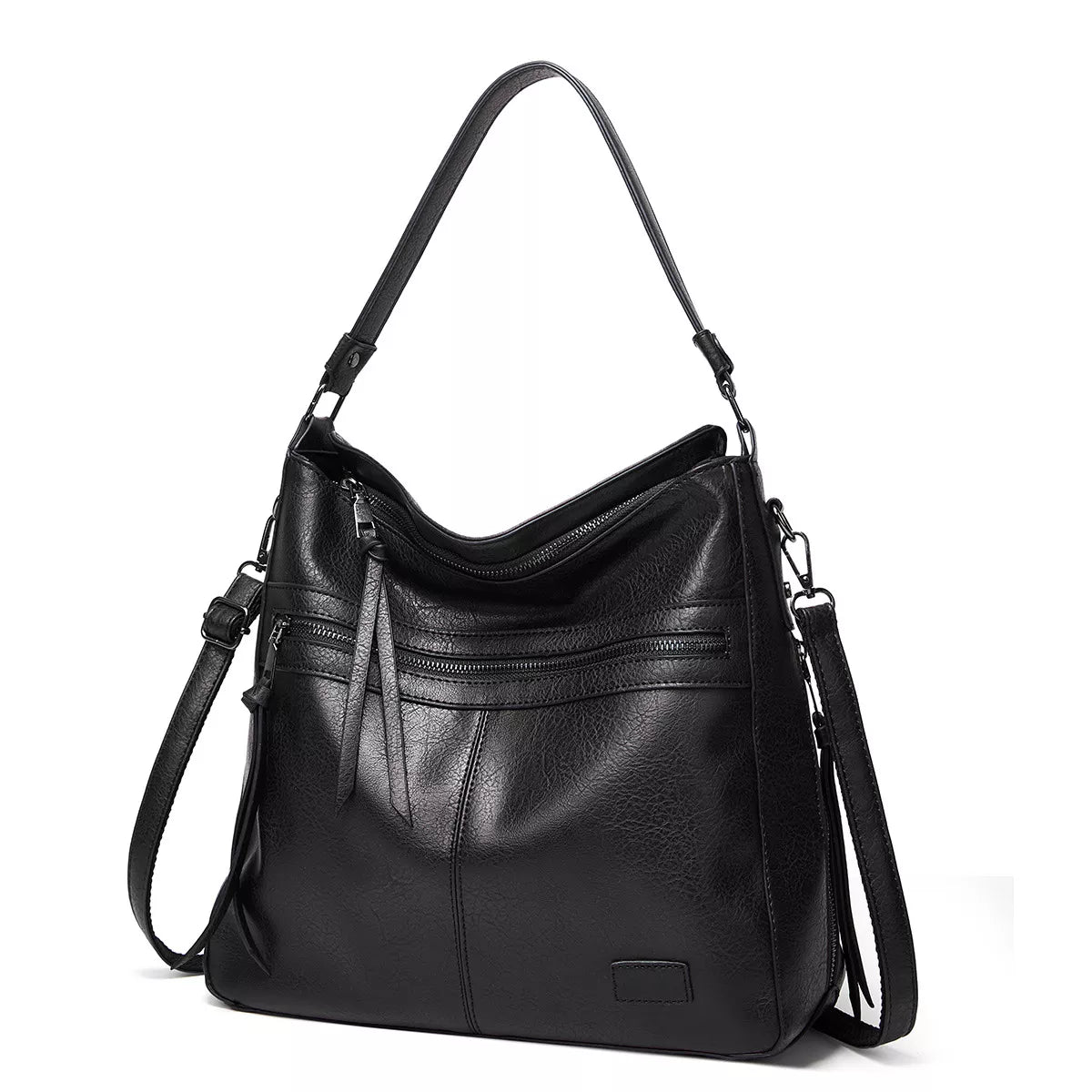PU Leather Hobo Shoulder Bag - Black