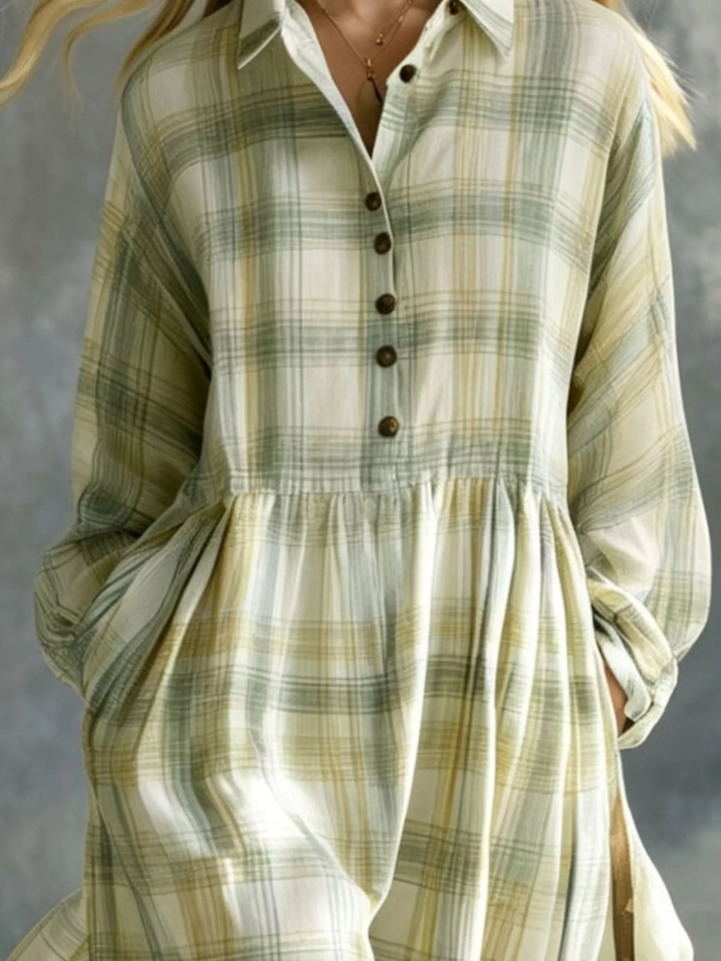 Plaid Button-Down Maxi Shirt Dress