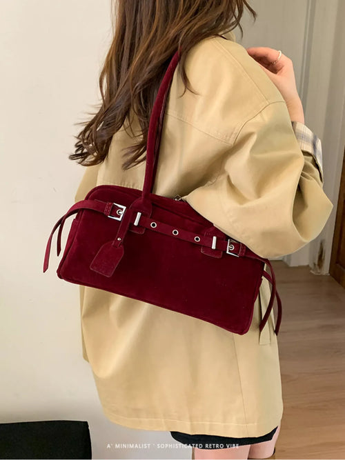 Buckle Decor Shoulder Bag - Red
