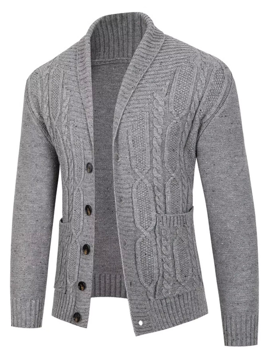 Men's Plus Size Speckled Cable Knit Shawl Collar Cardigan