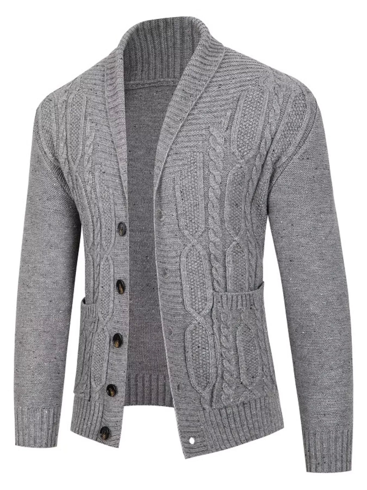 Men's Plus Size Speckled Cable Knit Shawl Collar Cardigan
