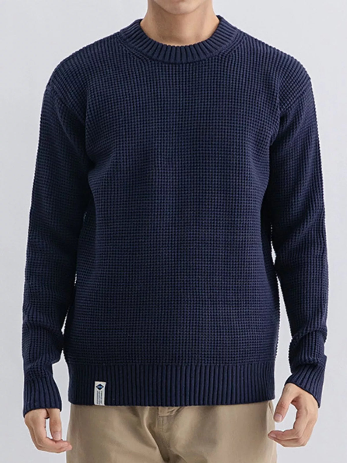 Men's Plus Size Waffle Knit Crew Neck Sweater - Navy