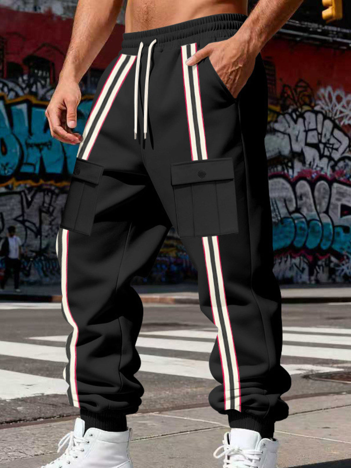 Men's Full Size Casual Striped Cargo Joggers Plus Size