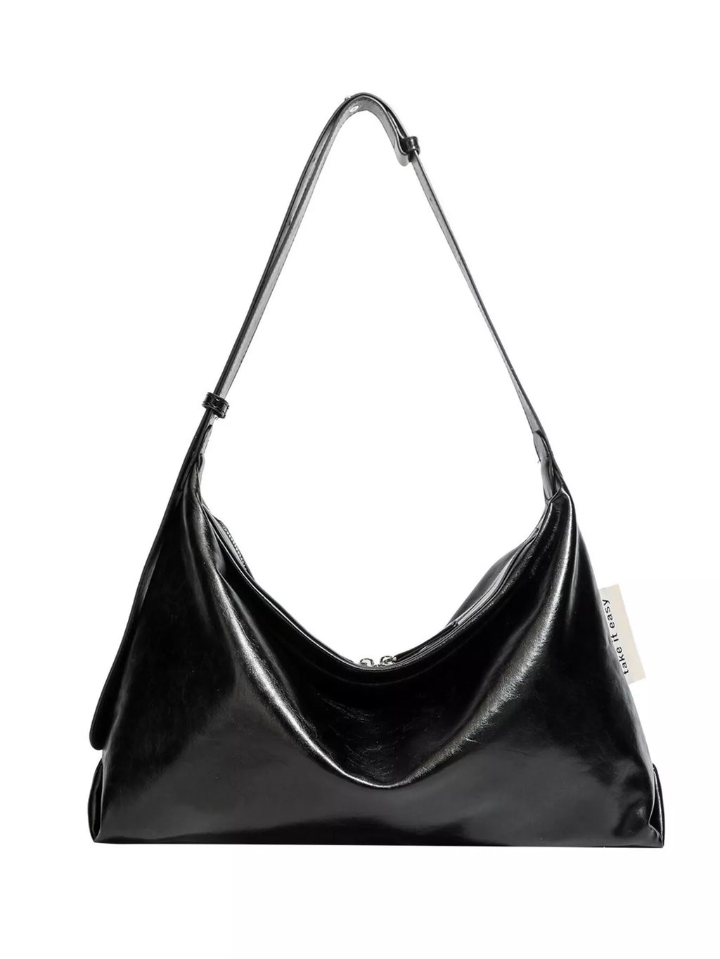 Minimalist Glossy Leather Slouchy Shoulder Bag