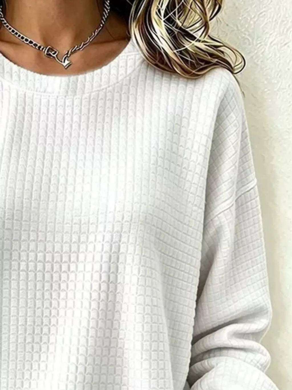 Full Size Waffle Knit Long Sleeve Crew Neck Sweatshirt Plus Size