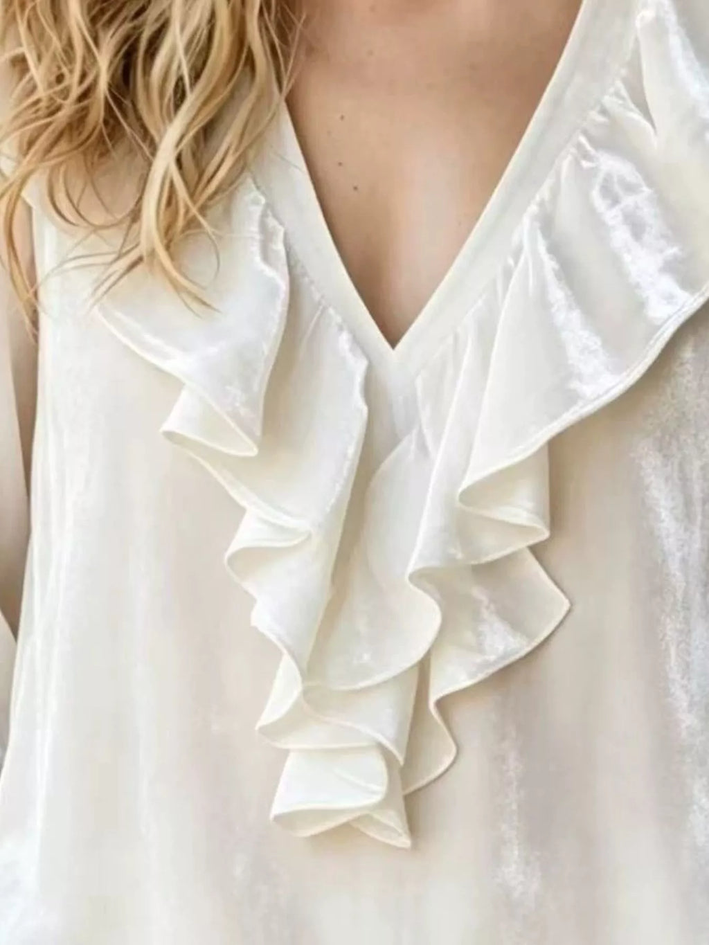 Full Size Velvet Ruffle V-Neck Blouse Plus Size