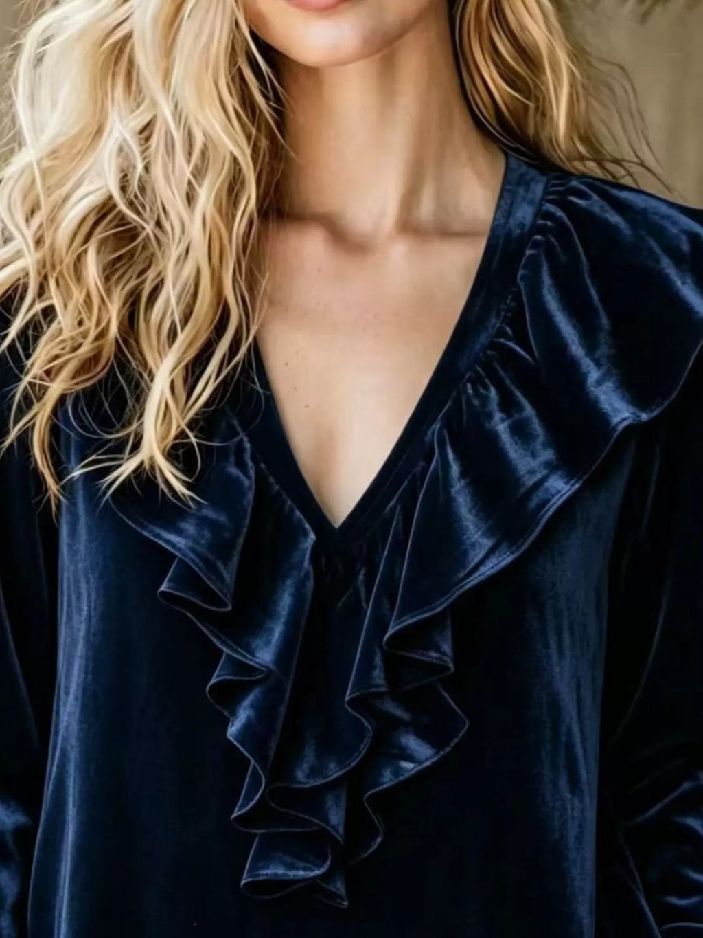 Full Size Velvet Ruffle V-Neck Blouse Plus Size