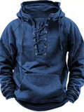 Men's Full Size Lace Up Front Raglan Sleeve Hoodie Plus Size - Blue