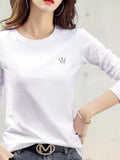 Full Size Crown Long Sleeve T-Shirt Plus Size - White