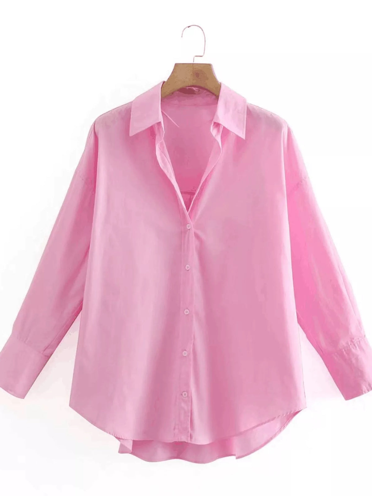Full Size Oversized Button-Down Long Sleeve Shirt Plus Size - Pink