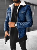 Men's Full Size Sherpa-Lined Denim Jacket Plus Size - Dark Blue