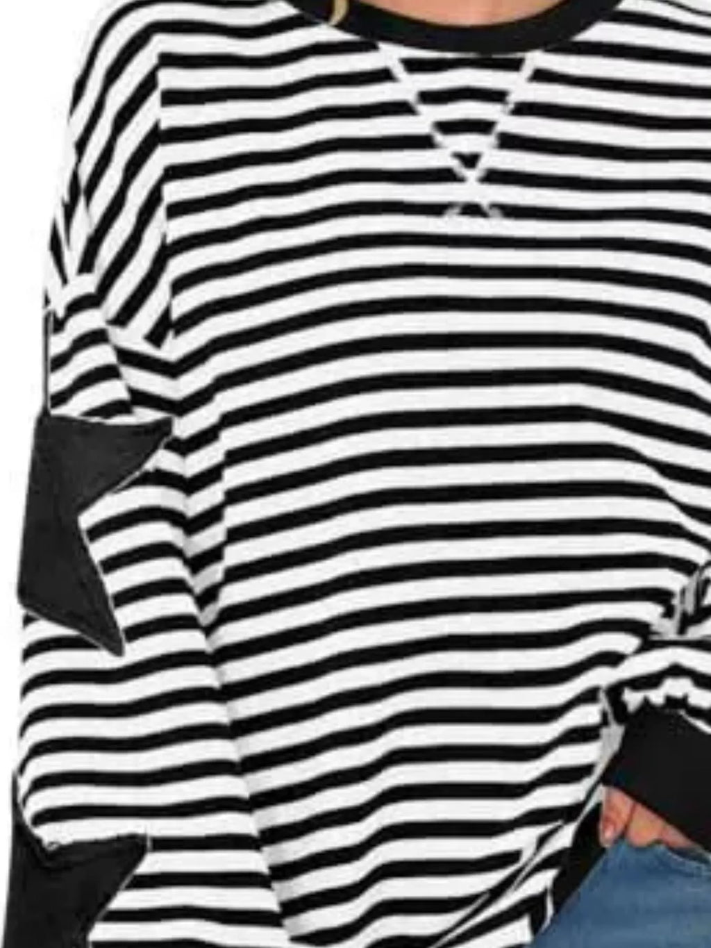 Full Size Star Patch Striped Oversized Sweatshirt Plus Size